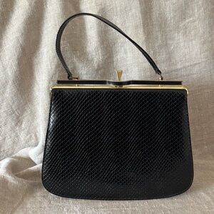 vintage 60s Naturalizer black faux lizard handbag
